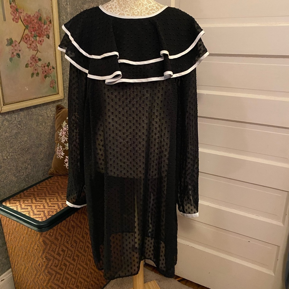 NWT Maxsport Sheer Ruffle Dress black Swiss dot sz M MSRP $268